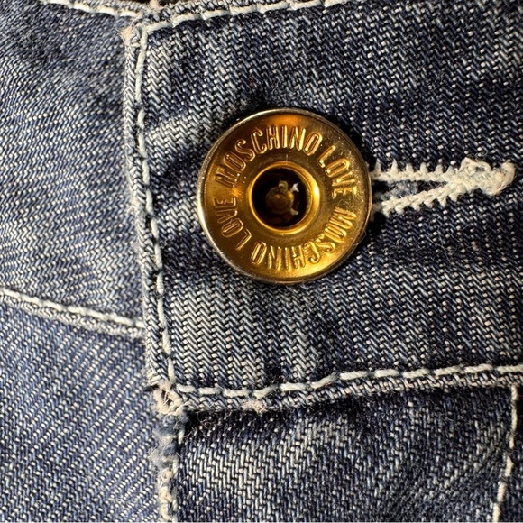 Love Moschino Blue Wide Leg Jeans Size 28 Hemmed Heart Pockets - Picture 6 of 12